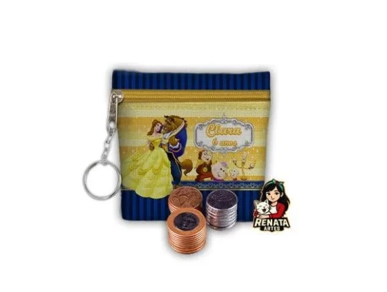 Chaveiro Porta Moedas Personalizado a Bela e a Fera