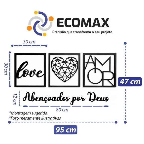 Trio Quadros Decorativos Vazados Abençoado Por Deus 3d Preto