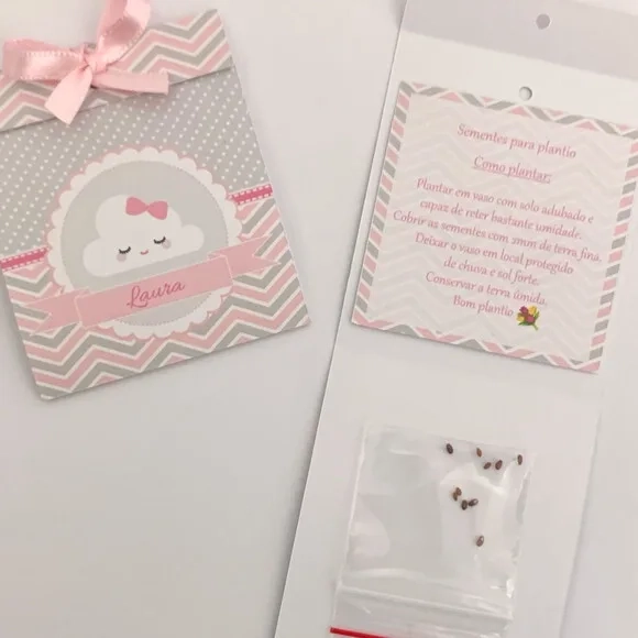 Lembrancinha Maternidade Sachê Sementinha Nuvem Feliz Rosa 2