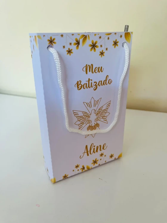 20 Sacolinha Personalizada Batizado Espírito Santo com Nome | Lembrancinha Batizado15cm