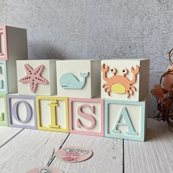 Fundo do Mar Tons Pastel Cubos 6x6cm Ts- Decoração Bebê