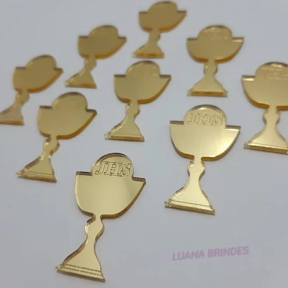 Aplique Eucaristia de Acrílico Espelhado Dourado-pct C/6 Uni