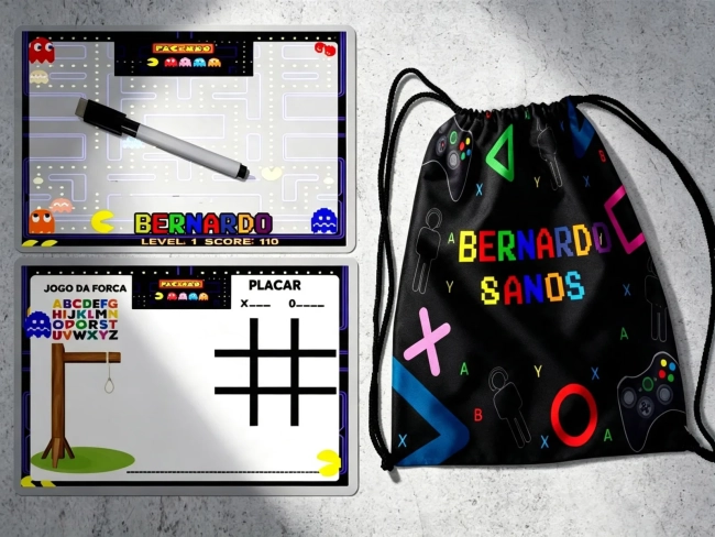 Kit Mochila e Lousa Magica para lembrancinhas Video Game