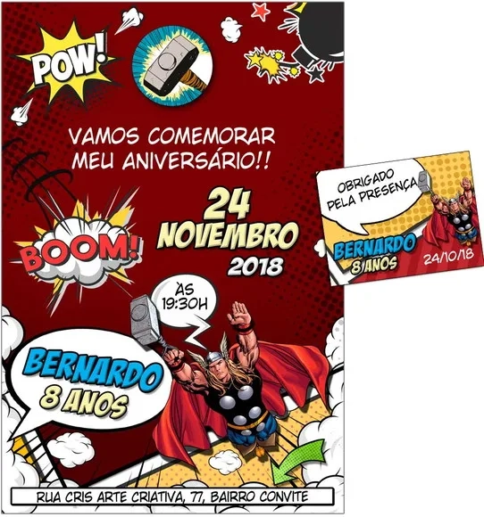 CONVITE DIGITAL C/TAG Cartoon Thor