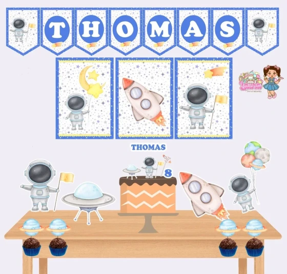 Kit Festa Só Um Bolinho ASTRONAUTA MENINO - Decoração de Festa