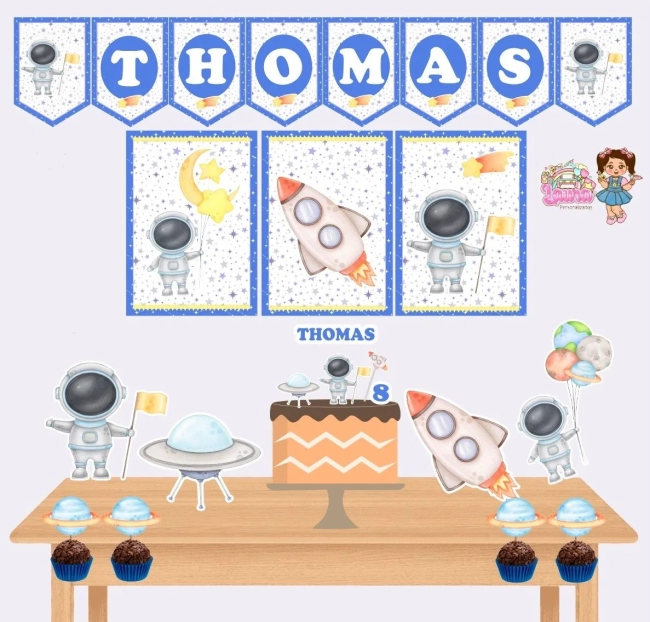 Kit Festa Só Um Bolinho ASTRONAUTA MENINO - Decoração de Festa