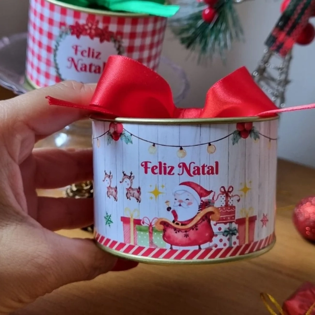 Lembrancinha de Natalina tubolata 5x7 Tampa Metalizada Dourada