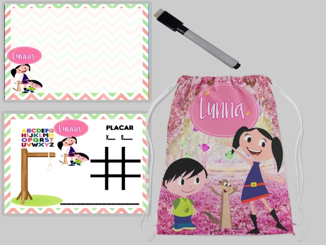 Kit Mochila e Lousa Magica para lembrancinhas Show da Luna e todos os temas