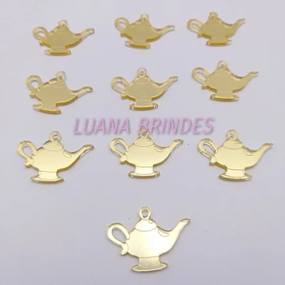 Pingente Lâmpada Mágica Acrílico Espelhado Dourado Pct 10 un