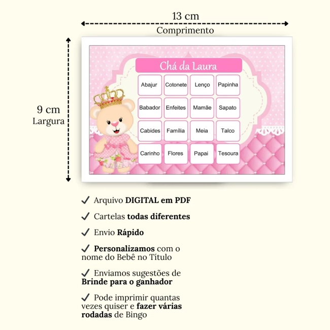 Bingo Chá de Bebê Menina Pdf Para Imprimir