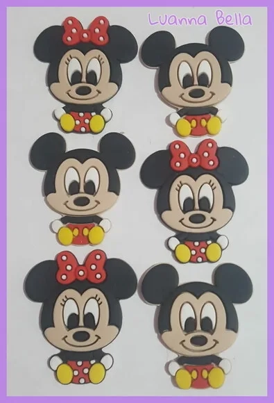 Aplique Mickey e Minnie de borracha - pct c/6 unid