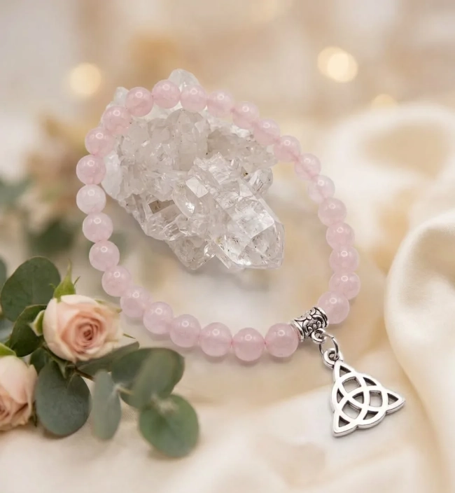 Pulseira Japamala 27 Contas Quartzo Rosa 6mm - Pingente à Escolha