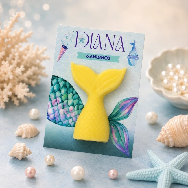 20 uni Lembrancinha Mini Sabonete Calda/ Rabo de Sereia Perfumado no Cartão Aniversário, Chá de Bebê, Batizado e etc.