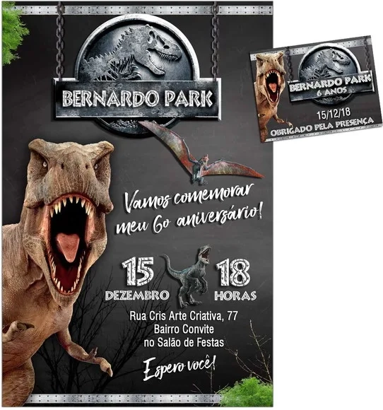 CONVITE DIGITAL C/TAG Dinossauro Jurassic Park Chalk