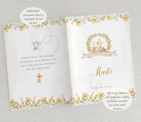Lembrança Comunhão Livro Orações - Divino Floral Amarelo