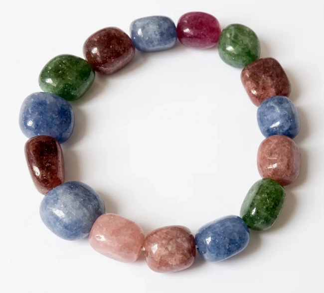 Pulseira Artesanal com Jade Colorida ( Pedras Roladas )