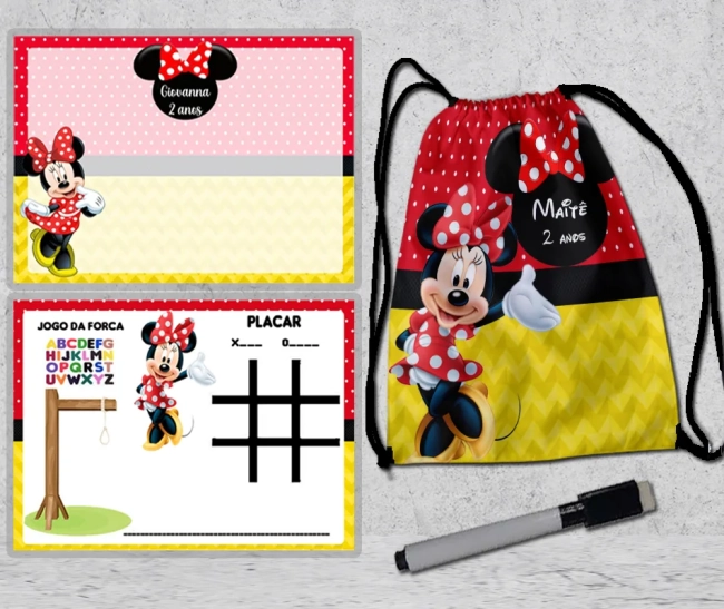 Kit Mochila e Lousa Magica para lembrancinhas da Minnie