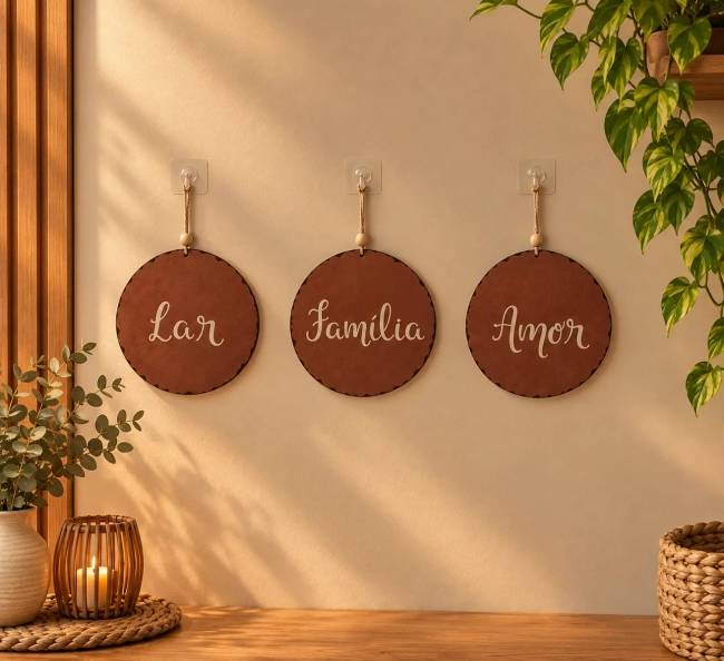 Trio Placas Decorativas Parede Rustico Lar Familia Amor MDF Kit 3 Peças