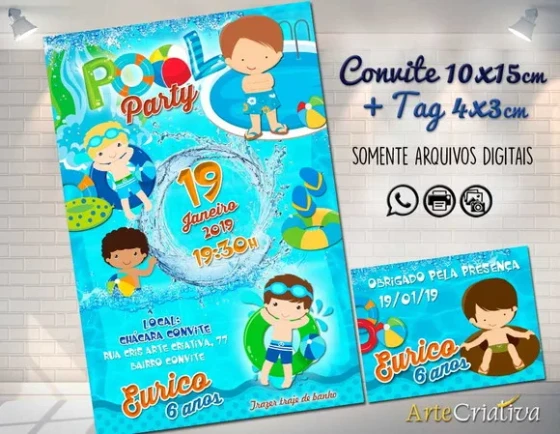 CONVITE DIGITAL C/TAG Pool Party Menino