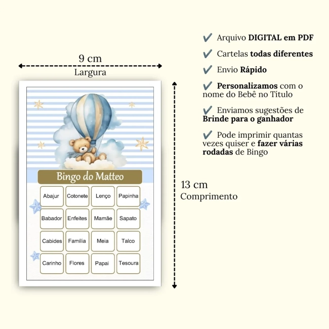 Bingo Chá de Bebê Menino PDF Para Imprimir