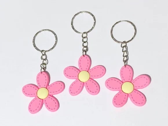Chaveiro Flor Rosa 4cm Emborrachado Pacote com 6 Unidades