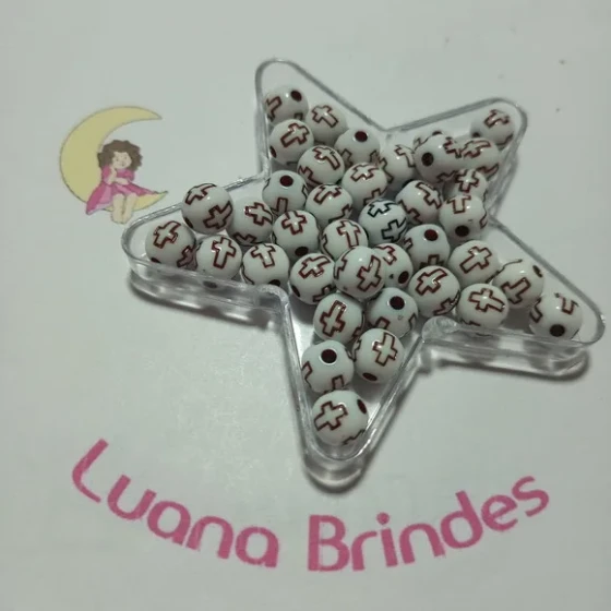Bolinha Branca com Cruz Marrom 8mm Pct 100 Unidades