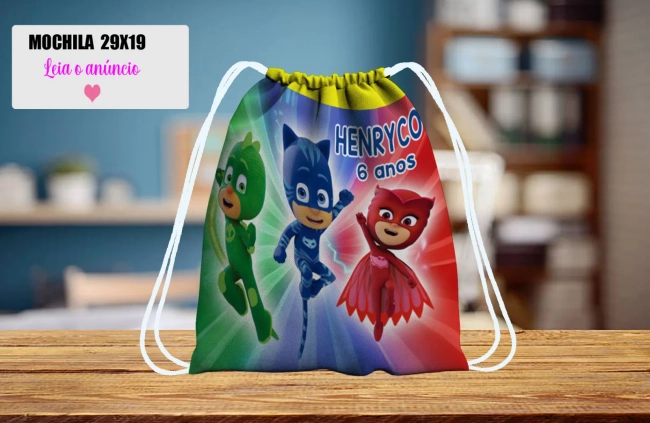 Mochilinha personalizada para lembrancinha Pj masks