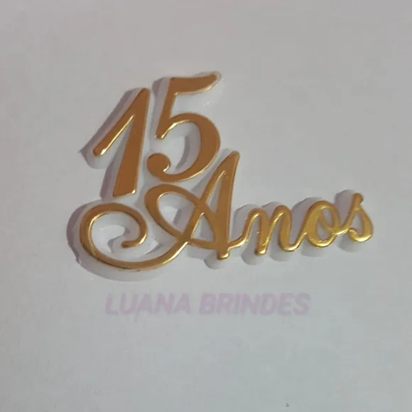 Aplique 15 anos Acrílico Branco Dourado 2,2cm Pct 6 Unids