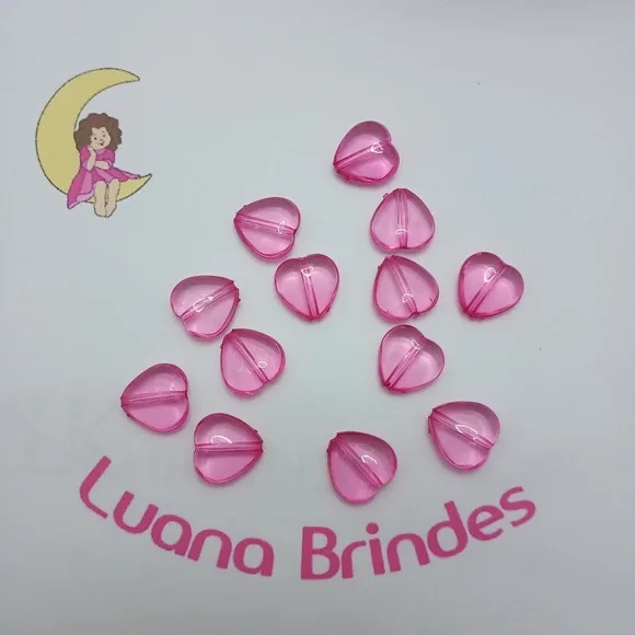 Coração Passante Pink Acrilico 14mm Pct 30 Unidades