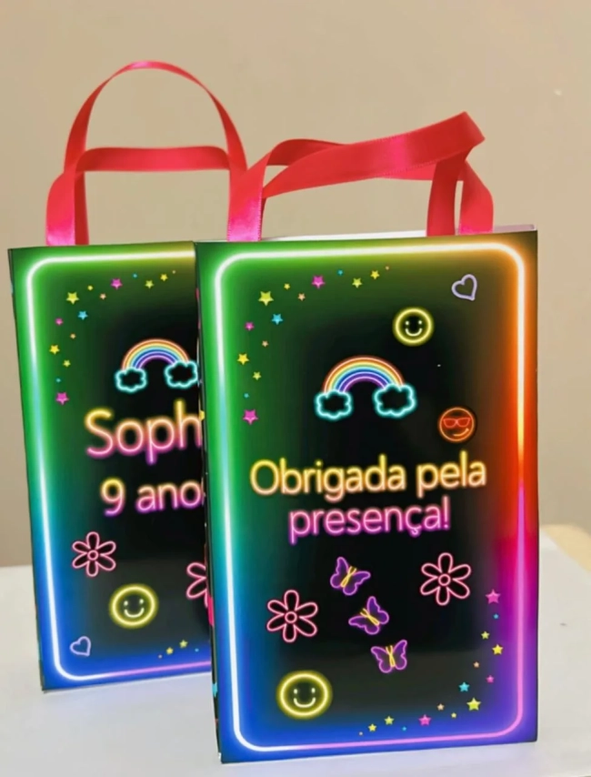 Sacolinhas Personalizadas Balada Neon Lembrancinhas Para Aniversários