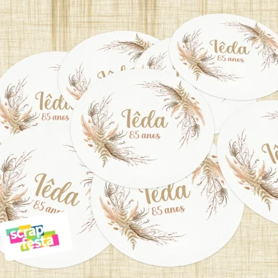 Adesivo 5 cm Redondo Festa Aniversário Floral Boho
