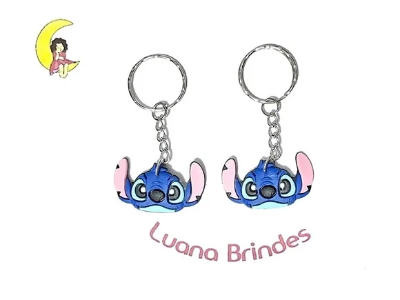 Chaveiro Stitch e Angel Emborrachado Pacote com 6 Unidades
