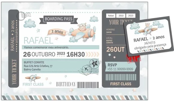 Convite Digital C/tag Voucher Aviador