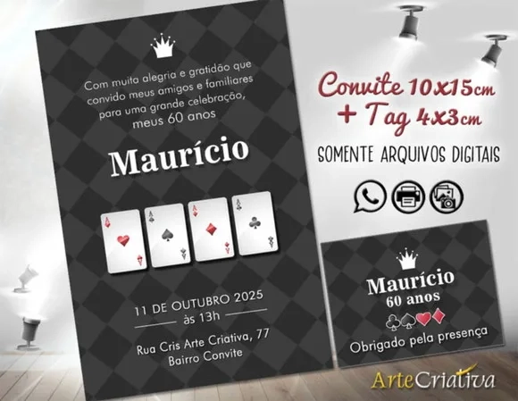 Convite Digital C/tag Baralho Cassino