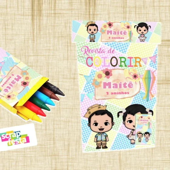 Revista Colorir, Saquinho, Lapela/giz de Cera Junina Arraiá