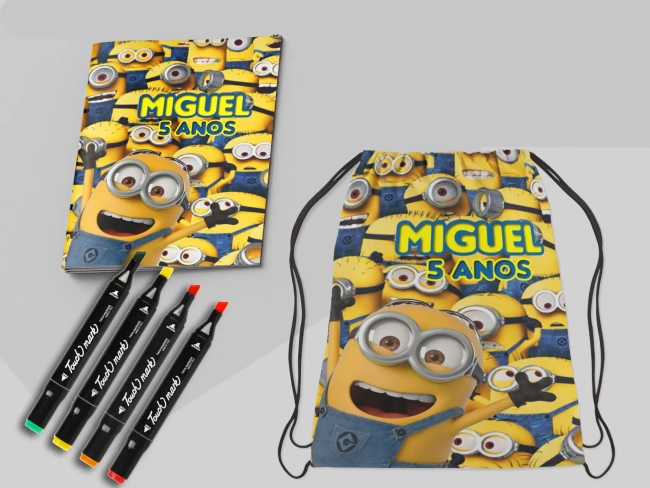 Kit Mochila e Revista de colorir com Canetinhas dos  MInions