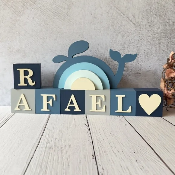 Baleia + Cubos 6x6cm Decoração Bebê Fundo do Mar