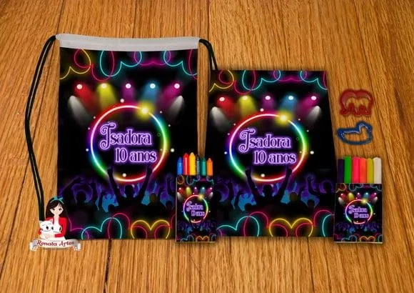 Kit Passatempo Personalizado na Mochila Tema Neon