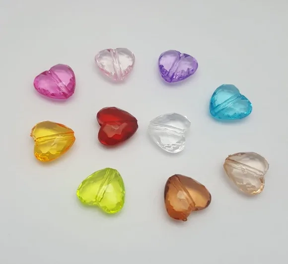 Coração Acrílico Colorido Passante 1,8cm Pct 20 Unidades
