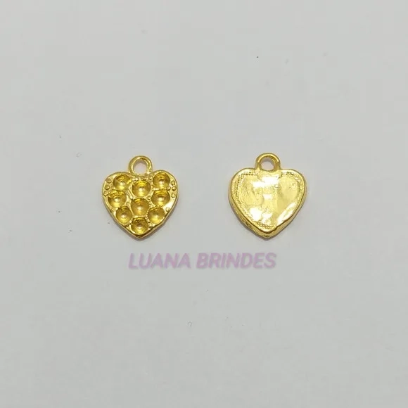 Pingente Coração Cravejado em Metal Dourado - pct c/12 unid