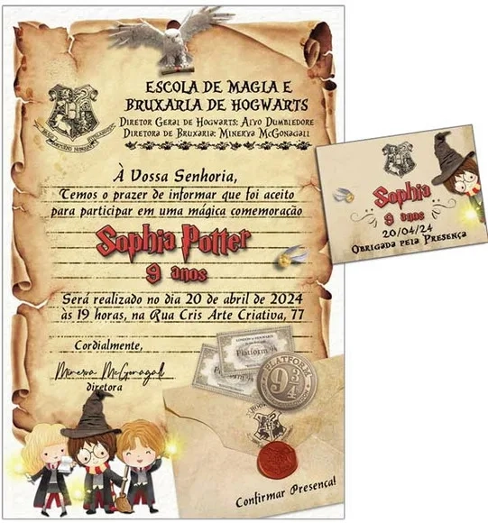 Convite Digital C/tag Carta Harry Potter