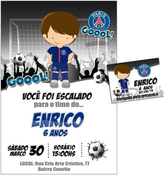CONVITE DIGITAL C/TAG Futebol Paris Saint Germain PSG Menino
