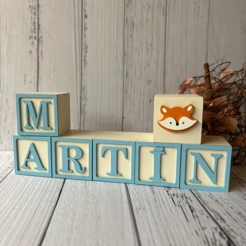 Decoração Bebê - Cubos 6x6cm Nome com Moldura Raposa