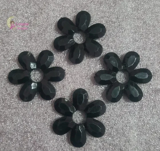 Flor Preta Facetada Furo Passante 4,5cm Pct 6 Unidades