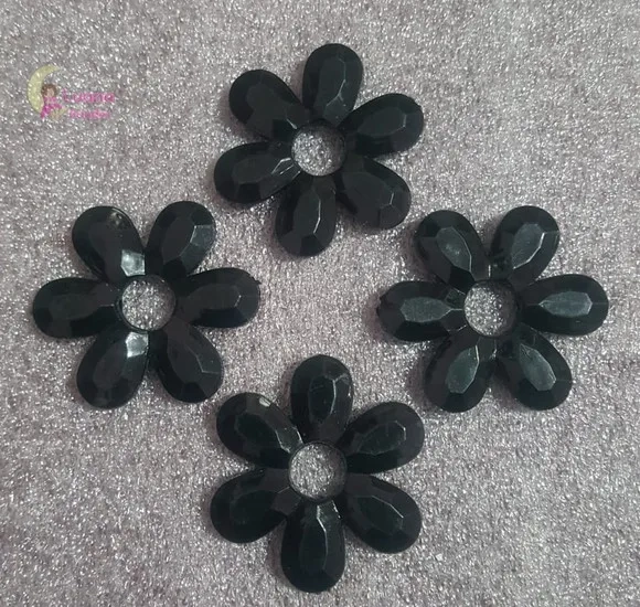 Flor Preta Facetada Furo Passante 4,5cm Pct 6 Unidades