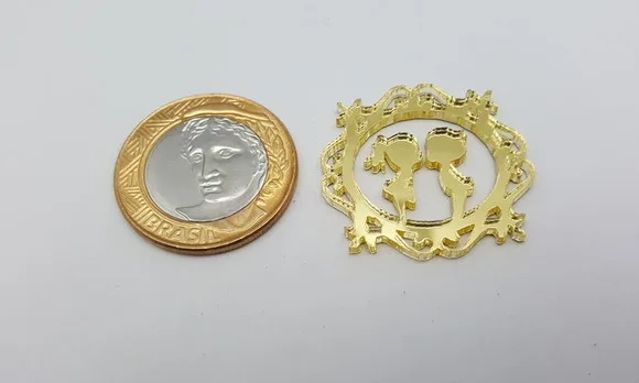 Aplique Casal Acrilico Espelhado Dourado de 2,8cm - 10 unid