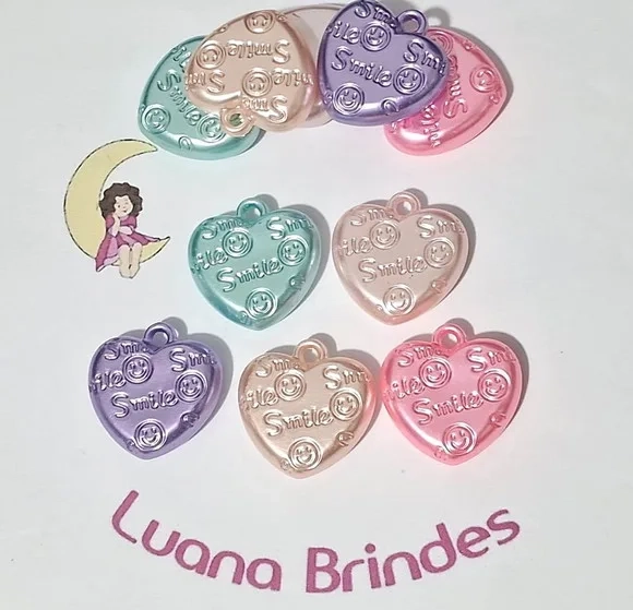 Pingente Coração Coloridos 2,8cm Pacotes com 10 Unidades