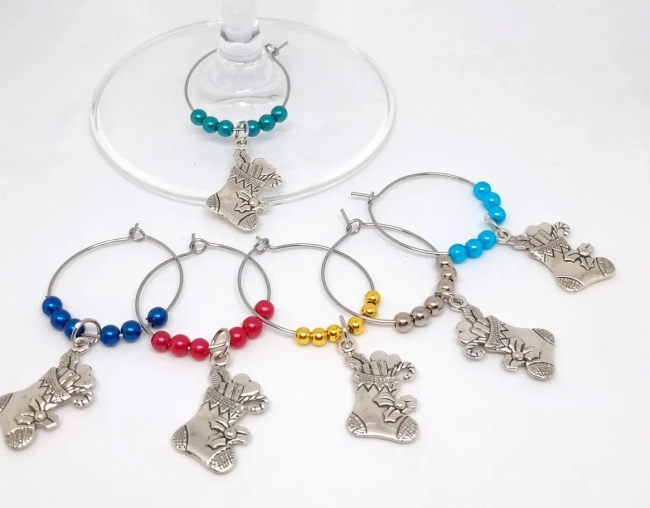 Marcadores identificador de taça natalinos esmaltados - kit com 6 aros Natal/ mesa posta 3 ( escolha o modelo)
