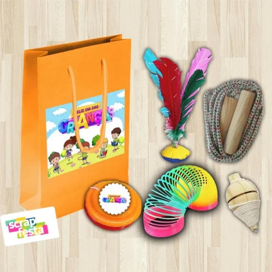 Kit Sacola Personalizada com Brinquedos Dia das Crianças