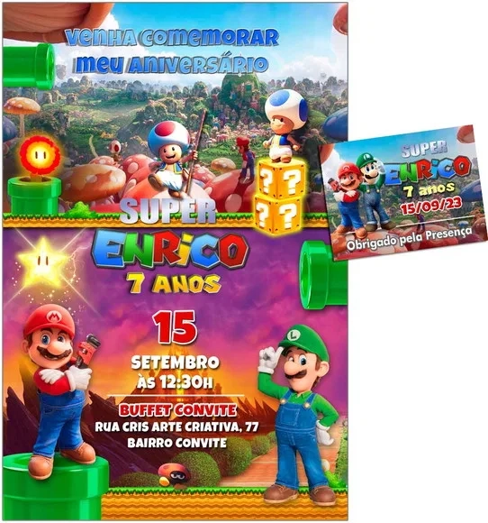 Convite Digital C/tag Super Mario Bros Filme